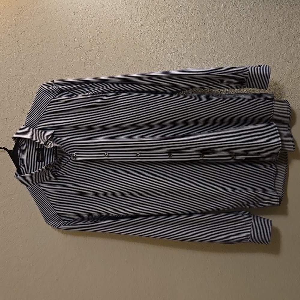 Ermenegildo Zegna Navy and White Striped Shirt - Medium